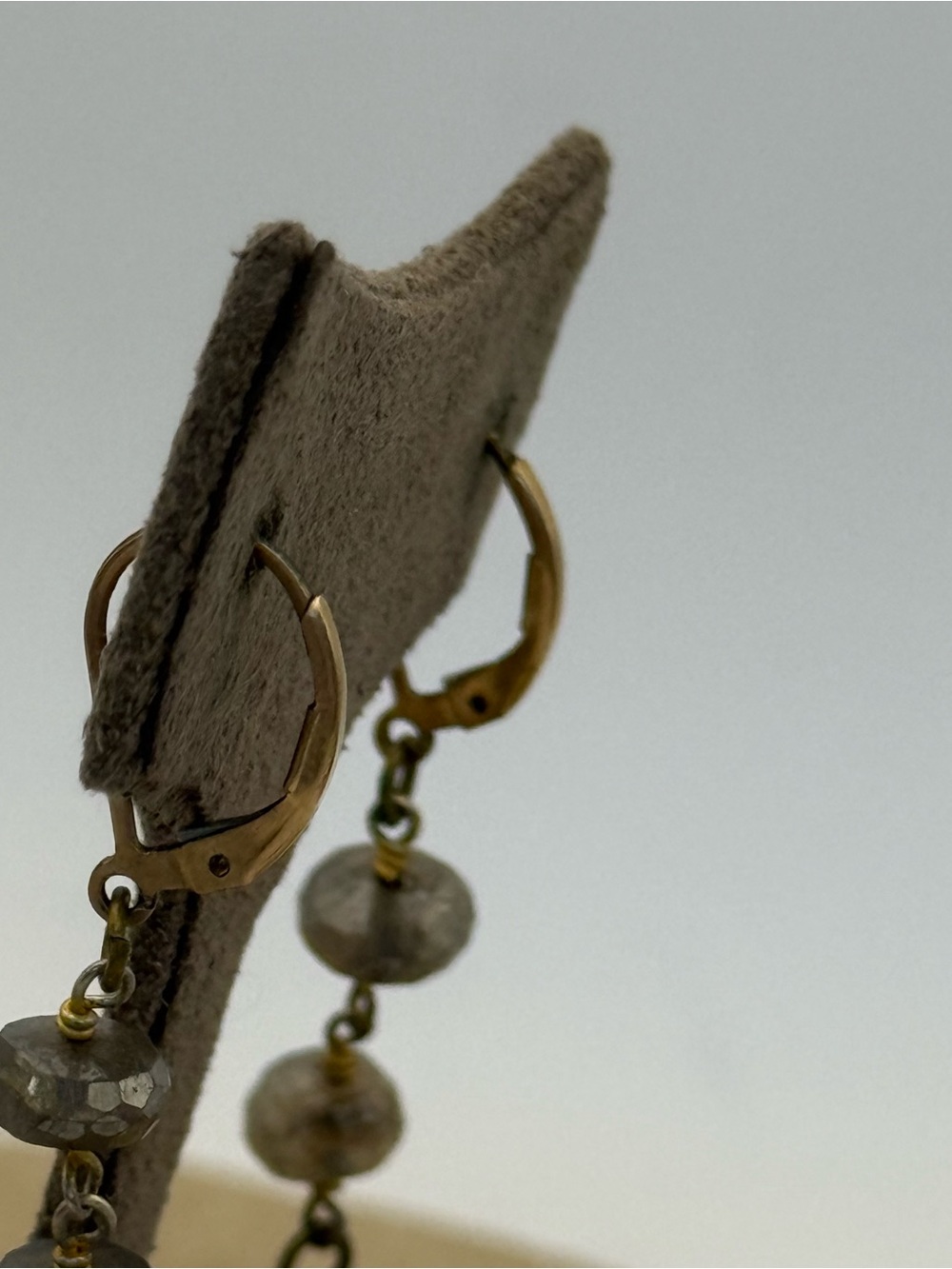 Gold filled Handmade labordorite  and Gray Dangle Earrings - Picture 5 of 7
